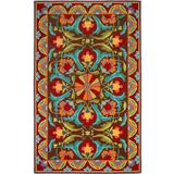 CompanyC Porcelain Floral Hand Hooked Wool Green/Blue/Red Area Rug Wool in Blue/Green/Red, Size 96.0 W x 0.5 D in | Wayfair 18700-MOCH-8X10