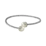 "PearLustre by Imperial Sterling Silver and Stainless Steel Freshwater Cultured Pearl Bead Cuff Bracelet, Women's, Size: 7.5"", White"