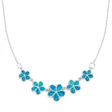 "Lab-Created Blue Opal Sterling Silver Flower Necklace, Women's, Size: 17"""