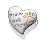 "HSUS Crystal Sterling Silver ""Proud Dog Mom"" Heart Bead, Women's, White"