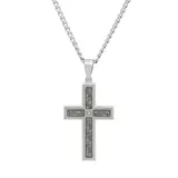 "Diamond Accent Stainless Steel & Carbon Fiber Cross Pendant Necklace - Men, Men's, Size: 24"", Grey"