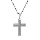 "Diamond Accent Stainless Steel Cross Pendant Necklace - Men, Men's, Size: 24"", White"