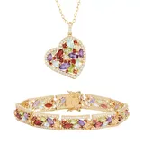 "Gemstone 18k Gold Over Bronze Heart Pendant Necklace & Bracelet Set, Women's, Size: 18"", Multicolor"