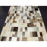 Modern Rugs Patchwork Geometric Handmade Tufted Leather Neutral Area Rug Leather in White, Size 108.0 H x 72.0 W x 0.5 D in | Wayfair