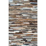Brown/Gray/White Area Rug - Modern Rugs Patchwork Striped Tufted Leather Brown/Black/Gray/Ivory Area Rug Leather in Brown/Gray/White | Wayfair