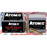 Atomic Match Ammunition 308 Winchester Subsonic 175 Grain Hollow Point Boat Tail Box of 100