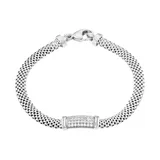 "Cubic Zirconia Sterling Silver Mesh Bracelet, Women's, Size: 7"", White"