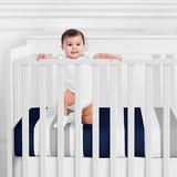 Sweet Jojo Designs Stripe Fitted Crib Sheet Polyester in Gray/Blue, Size 28.0 W x 52.0 D in | Wayfair CribSheet-Stripe-NV-GY-STP
