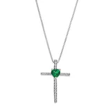 "Gemminded Sterling Silver Lab-Created Emerald Cross Pendant Necklace, Women's, Size: 18"", Green"