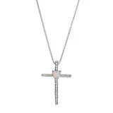 "Gemminded Sterling Silver Lab-Created White Opal Cross Pendant Necklace, Women's, Size: 18"""