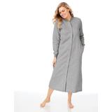 Women's Petite Snap-Front Long Fleece Robe, Heather Gray Grey P-S