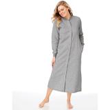 Women's Snap-Front Long Fleece Robe, Heather Gray Grey L Misses