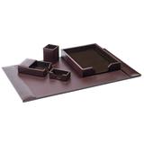 Brown Bonded Leather Desk Set, 5Pc