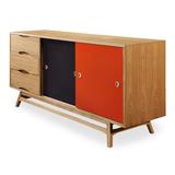 Kardiel Color Pop Series 70.8" Wide 3 Drawer Credenza Wood in Brown, Size 31.5 H x 70.8 W x 17.7 D in | Wayfair STO-SB-COLORPOP-OAK-ORA-OS