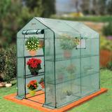 Machrus Ogrow Deluxe Walk-In Greenhouse w/ 2 Tiers & 8 Shelves - Green Cover Polyethylene Film/Steel in Gray, Size 75.0 H x 48.0 W x 72.0 D in