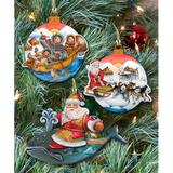 Designocracy 3 Piece Christmas Journey Holiday Shaped Ornament Set Wood in Blue/Brown/Red | Wayfair 8100003S3