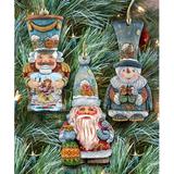 Designocracy 3 Piece Classic Christmas Holiday Shaped Ornament Set Wood in Blue/Brown, Size 5.0 H x 5.5 W x 0.3 D in | Wayfair 8100002S3
