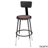 National Public Seating Adjustable Black Stool with Round Hardboard Seat and Backrest (19-24"H)