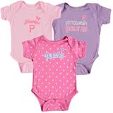 "Girls Infant Soft as a Grape Pink/Purple Pittsburgh Pirates 3-Pack Rookie Bodysuit Set"