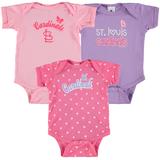 "Girls Infant Soft as a Grape Pink/Purple St. Louis Cardinals 3-Pack Rookie Bodysuit Set"