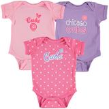 "Girls Infant Soft as a Grape Pink/Purple Chicago Cubs 3-Pack Rookie Bodysuit Set"