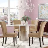 Latitude Run® Estherville Dining Set Glass/Metal/Upholstered Chairs in Gray, Size 30.0 H in | Wayfair 8C06427044764DD882EC186B25C21C69