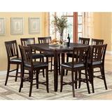 Red Barrel Studio® Birchover 9 - Piece Counter Height Extendable Dining Set Wood/Upholstered Chairs in Brown/Green | Wayfair