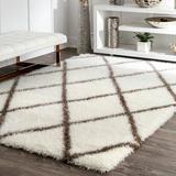 Brown/White Area Rug - Millwood Pines Chaparro Geometric Shag Brown/Cream Area Rug Polypropylene in Brown/White, Size 48.0 W x 1.0 D in | Wayfair