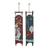 Attraction Design Home 2 Piece Santa Snowman Hand painted Sleigh Holiday Shaped Ornament Set Wood in Brown/Green/Red | Wayfair HM1117