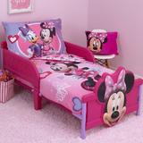 Disney Minnie Mouse Hearts & Bows 4 Piece Toddler Bedding Set Polyester/Cotton Blend in Indigo/Pink | Wayfair 6089416