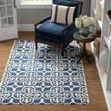 Charlton Home® Clapham Geometric Handmade Tufted Wool Navy Blue/Ivory Area Rug Wool in Blue/Brown/Navy, Size 96.0 H x 60.0 W x 0.5 D in | Wayfair