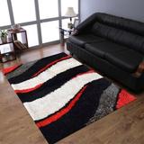 Orren Ellis Abia Abstract Handmade Tufted Black/Gray/Red Area Rug Polyester/Cotton in Brown, Size 72.0 W x 0.75 D in | Wayfair OREL3990 40249426