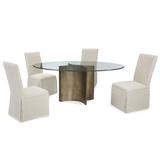 Breakwater Bay Thorgunn 5 Piece Dining Set Wood/Glass/Upholstered Chairs in Brown/Yellow, Size 29.0 H in | Wayfair WRLO4164 40582753