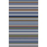 Ebern Designs Dixon Striped Handwoven Wool Blue/Green/Ivory Area Rug Wool in Brown/Green/White, Size 60.0 W x 0.12 D in | Wayfair EBND7592 41112078