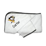 Infant White Pittsburgh Penguins Personalized Hooded Towel & Mitt Set