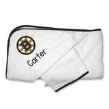 Infant White Boston Bruins Personalized Hooded Towel & Mitt Set