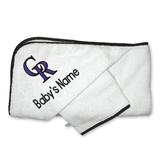 Infant White Colorado Rockies Personalized Hooded Towel & Mitt Set
