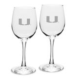 Miami Hurricanes Set of 2 Traditional White Wine Table Glasses