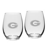 Georgia Bulldogs Set of 2 Deep Etched Engraved Stemless Wine Glasses