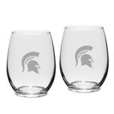 Michigan State Spartans Set of 2 Deep Etched Engraved Stemless Wine Glasses