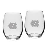North Carolina Tar Heels Set of 2 Deep Etched Engraved Stemless Wine Glasses