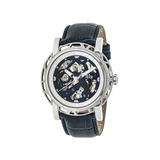 Reign Mens Stavros Automatic Skeleton Dial Crocodile-Embossed Leather Strap Watch Silver Bezel Silver/Circle-shaped Case Navy/analog Dial Silver Hands