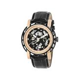 Reign Mens Stavros Automatic Skeleton Dial Crocodile-Embossed Leather Strap Watch Black Bezel Rose Gold/Circle-shaped Case Black/analog Dial Rose Gold