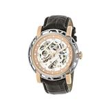 Reign Mens Stavros Automatic Skeleton Dial Crocodile-Embossed Leather Strap Watch Silver Bezel Rose Gold/Circle-shaped Case White/analog Dial Rose