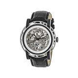 Reign Mens Stavros Automatic Skeleton Dial Crocodile-Embossed Leather Strap Watch Silver Bezel Black/Circle-shaped Case Grey/analog Dial Black Hands