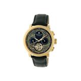 Heritor Aura Leather-Band Watch w/ Day/Date Gold/Black Standard HERHR3502