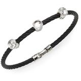Noir White Topaz, 18k White Gold & Black Stainless Steel Bangle Bracelet - Black - Alor Bracelets