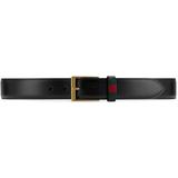 Leather Belt With Web - Black - Gucci Belts