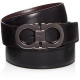 Leather Belt With Double Gancini Gunmetal Buckle - Black - Ferragamo Belts
