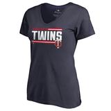 Women's Fanatics Branded Navy Minnesota Twins Onside Stripe V-Neck T-Shirt